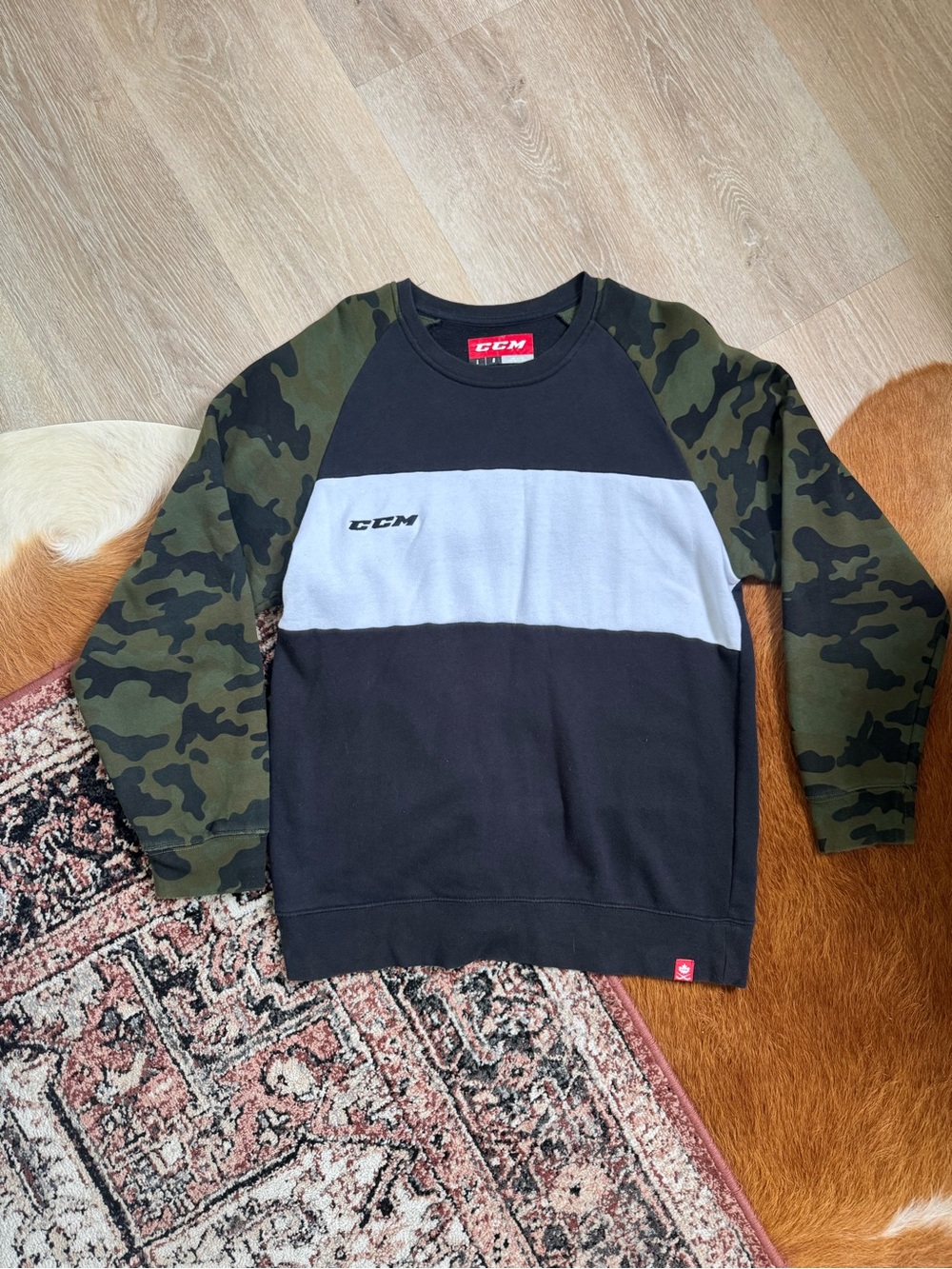 CCM Black, Olive Camo & Light Gray Raglan Crewneck Sweatshirt